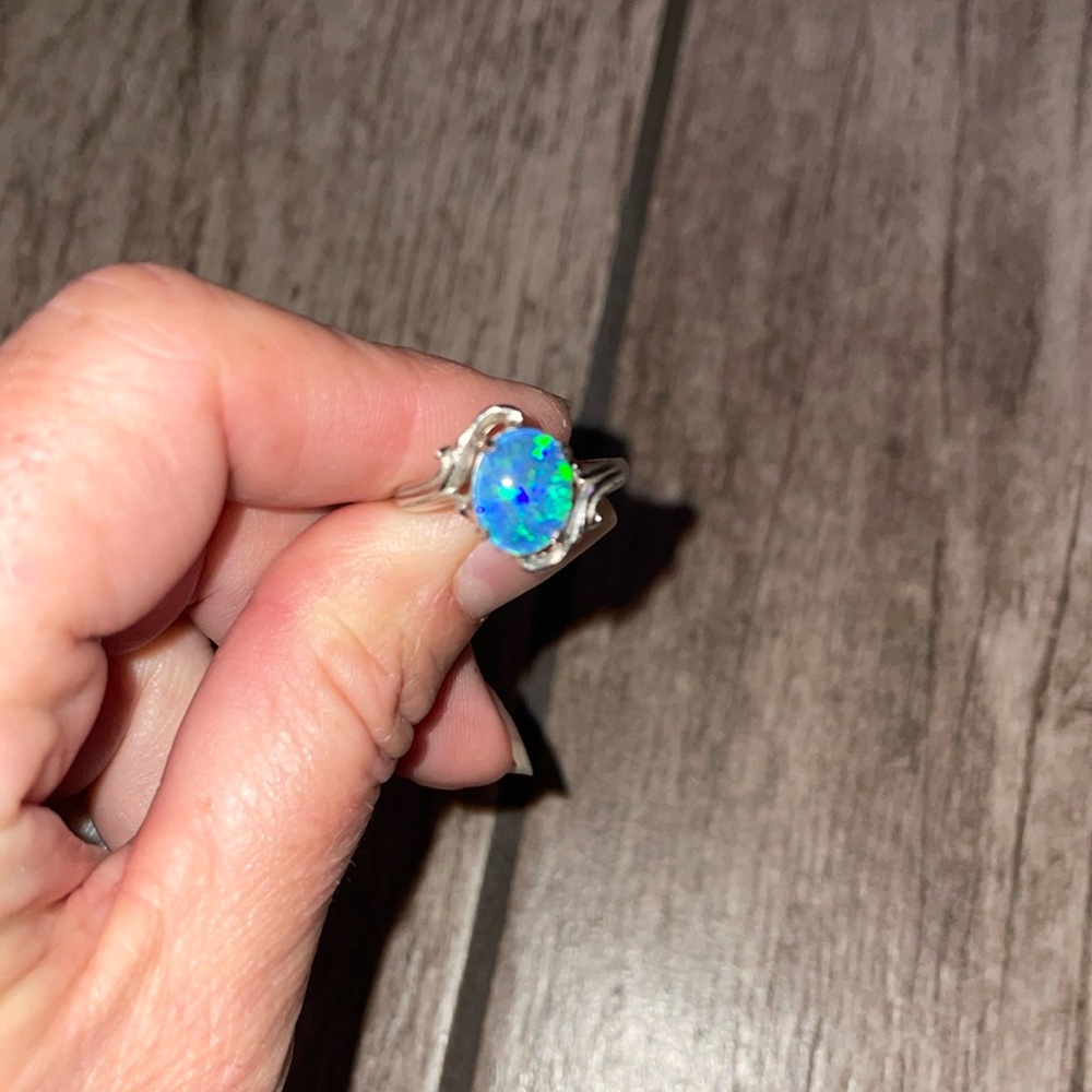 Blue Opal Sterling Silver ring, Size 7 1/4
